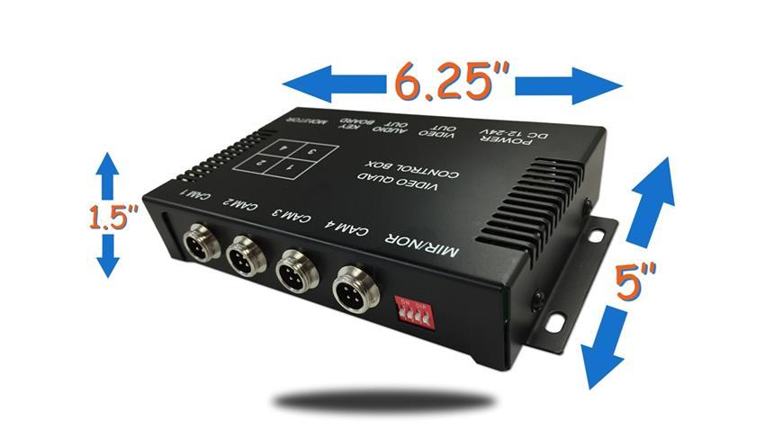 Split Screen Multiplexer Control Box with Wired Remote for up to 4 Backup Cameras