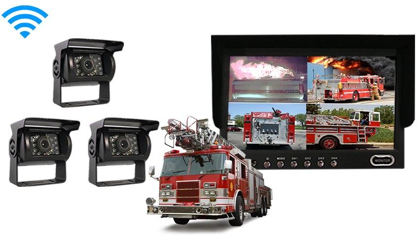 Fire Truck Rear View System 3 Wireless Backup Cameras and Monitor