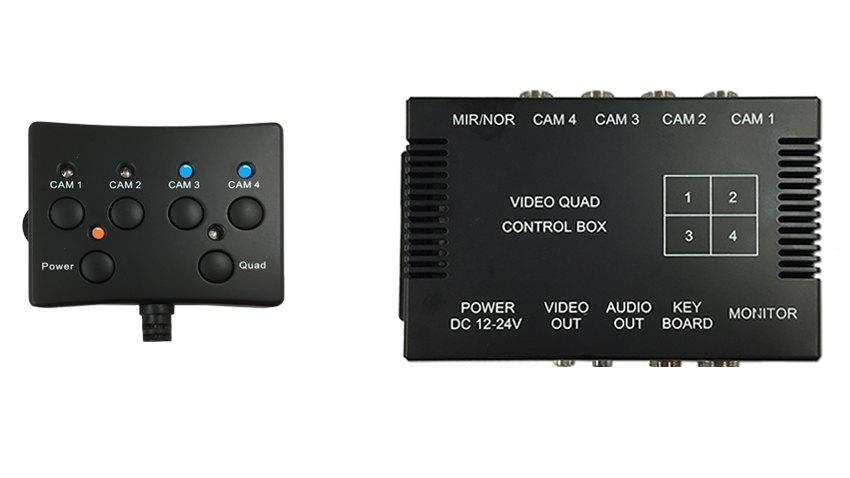 Split Screen Multiplexer Control Box with Wired Remote for up to 4 Backup Cameras