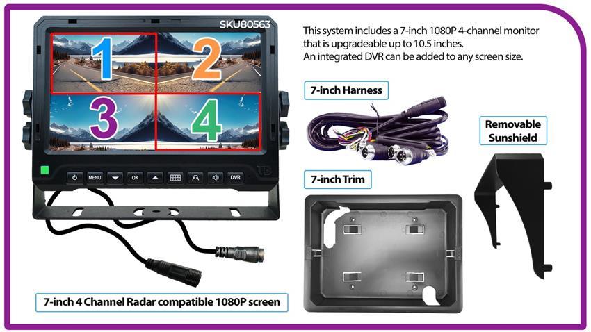 77GHz 4-Sensor Radar System with 1080P Monitor & 4-Camera Bundle
